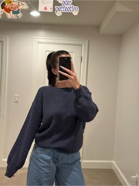 Princess Polly Navy Blue Oversized Ribbed Knit Crewneck Sweater